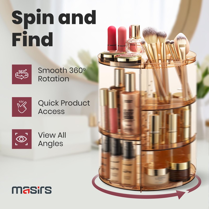 360 Rotating Makeup Organizer - Adjustable Shelf Height and Fully
