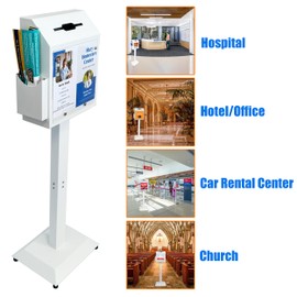 Suggestion Box with Stand, Floor Standing Offering Box, Metal Locking Ballot Collection Safe for Voting, Charity, Donation, Church, Election, Hospital Feedback, and Car Rental Key Return, White