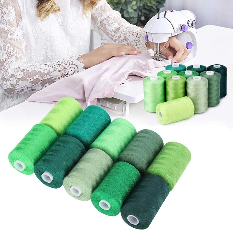 Green Sewing Thread Set 1000 Yards Per Spool 10 Rolls