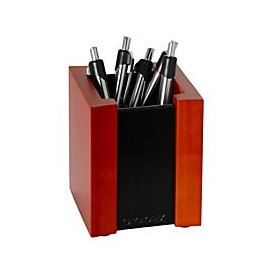 Rolodex 81764 Mahogany Wood & Black Faux Leather Pencil Cup, 3-7/16w x 3-1/2d x 4-1/8h