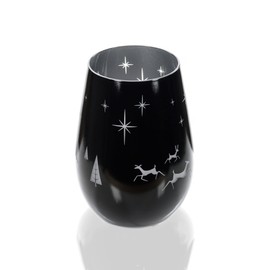 Wonderland Black & Silver Tumbler 16.5 Ounce Set of 4 | Lead-Free Glassware | Laser Etched Winter Wonderland | Set of 4