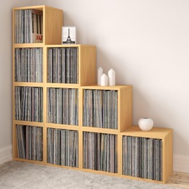 Way Basics Modular Vintage Vinyl Record Storage Blox Cube, Organizer Shelf (Fits 65-70 Album) Natural