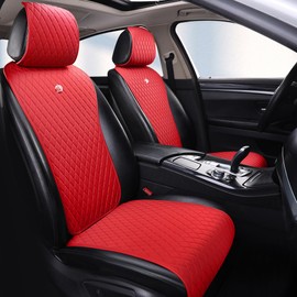 Red Rain Red Leather Seat Cover Universal Car Seat Covers with Crown 2/3 Covered 11Pcs Fit Car/Auto/SUV (A-China red)