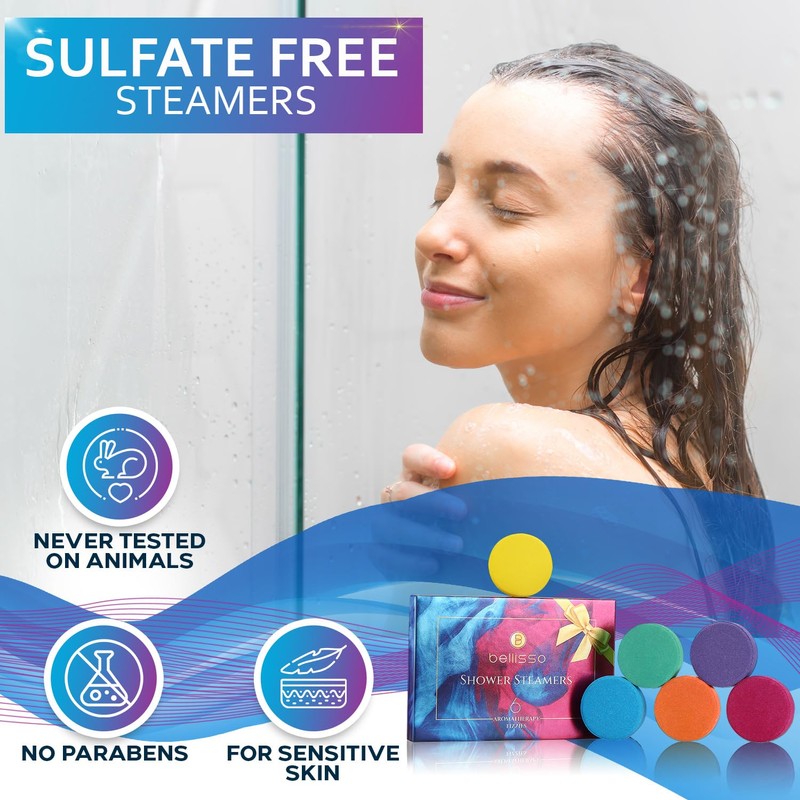 Aromatherapy Shower Steamers Gift Set, Six Fizzies - Uplifting, Relaxing,