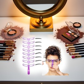 1Pc Pouple Eyebrow Shaping Kit,Eyebrow Template，8 Styles Reusable Eyebrow Stencil with Handle and Strap, Washable, Eyebrow Color, Eyes
