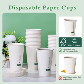 LITOPAK 210 Pack 16 oz Disposable Paper Coffee Cups, White FSC Hot Coffee Cups for Multiple Drinks for Office, Store, Home