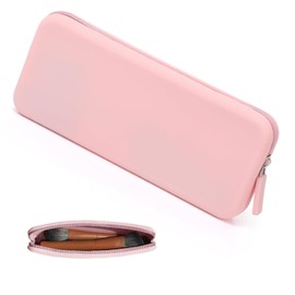 Bolsa de maquillaje de silicona, soporte para brochas de maquillaje con cierre para organizar cosméticos, brochas de maquillaje, herramientas y lápices, Viajes (Rosa)