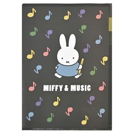 Kutsuwa MF923B Miffy Clear Holder, A4, 3 Pockets, Miffy & Music Note