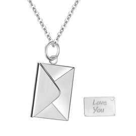 Oidea Love Letter Envelope Necklace for Women: Stainless Steel Openable Promise Locket Message Necklace Jewelry Mother's Day Christmas Valentine's Day Gifts for Mom Wife Girlfriend, Silver