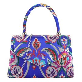 UShopUK Satin Floral Multicolor Bridal Prom Wedding Evening Clutch Party Purse Hand Bag (Tote Royal Blue)