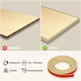 16.4ft U-Shape Edge Banding, HeiPen Self Adhesive Rubber Edge Trim, TPE Flexible Furniture Edge Protector for Wood Veneer Cabinet Repair Furniture Restoration (25mm, Camel, 1)