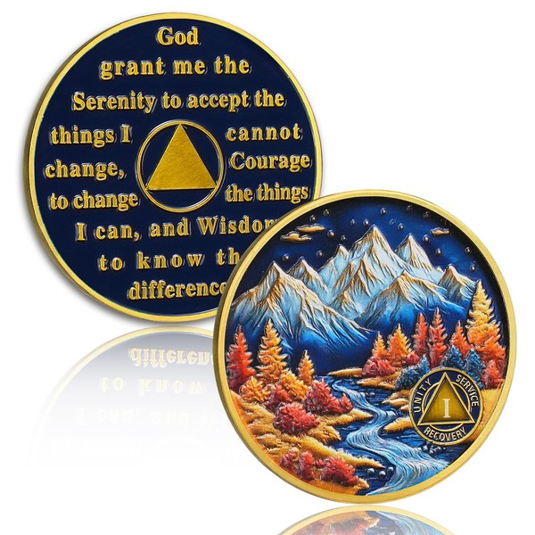 YRCKUDZKG Autumn Mountain 1 Year Sobriety Coin - Serenity &