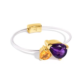 Moon Magic - Toi Et Moi Amethyst, Citrine, Quartz, Ruby, Obsidian, Labradorite Floating Gem Ring with Stretchy Invisible Band/ 925 Sterling Silver - 18K Rose and Yellow Gold Elastic Birthstone Rings,