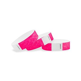 WristCo 3/4" Tyvek Wristbands | Lightweight |Durable | Waterproof | Great for Events and Screening | Neon Pink | 100 Paper Wristbands
