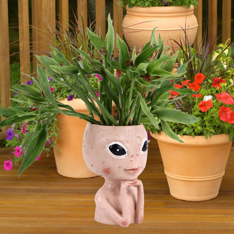Head Planter Resin Unique Succulent Flower Pot Open Eyed Alien
