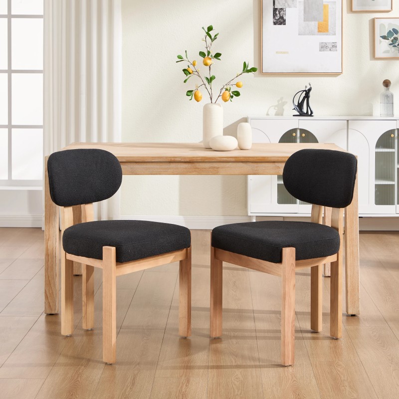 Modern Black Chenile Upholstered Solid Wood Dining Room Chair Set