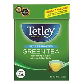 Tetley Natural Decaf Green Tea, Decaffinated Tea, 72 Teabags (Pack of 6), Rainforest Alliance Certified