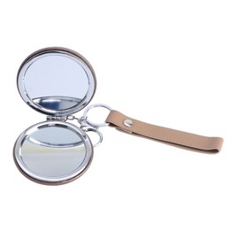 PACKOVE Portable Mini Folding Cosmetic Mirror Keychain Pendant Double Sided Metal Compact Vanity for Women Travel Makeup Coffee Gold