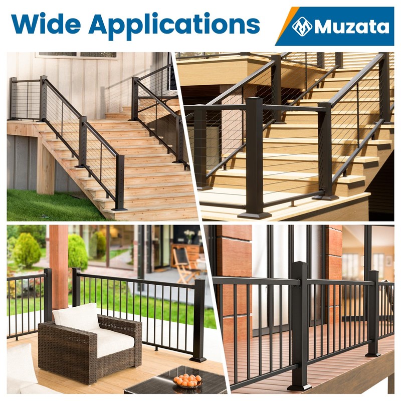Muzata Cable Railing Post Aluminum Post 39"x3"x3" Undrilled Top Mount