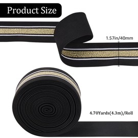GORGECRAFT 4.3m 40mm Wide Gold and White Striped Elastic Band Black Flat Stretchy Webbing Sewing Knitting Strap Trim Ribbon for DIY Craft Waistband Headband Bags Garments Accessory