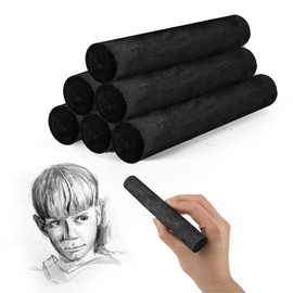 DISWALE 6 Pcs 0.63-0.75 Inch Black Jumbo Willow Charcoal Sticks, Large Soft Willow Charcoal Chunky Drawing Charcoal for Sketching Artist Supplies