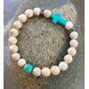 Unisex Turquoise Cross Bracelet, Cross Stretch Bracelet, Christian Bracelet, Cross