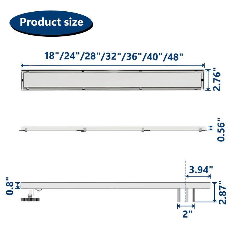 Neodrain 18-Inch Offset Linear Shower Drain with Tile Insert Grate