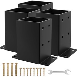 4x4 Post Base 4PCS, Inner Size 3.5x3.5 Inch Fence Post Anchor, Rust-Proof 13 Gauge Heavy Duty Solid Steel Black Powder-Coated Railing Post Brackets, for Support Deck, Pergola, Includes Screws