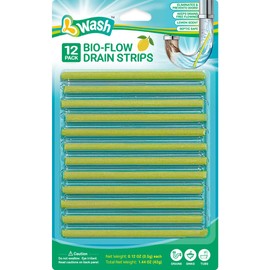 L-Wash Bio-Flow Drain Strips - Lemon Scent Odor Remover & Freshener - 12 Strips