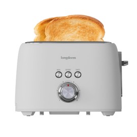 LONGDEEM 2-Slice Toaster 1.5" Extra Wide Slot Stainless Steel with High Lift Lever, 6 Presets & Bagel/Defrost/Cancel Function, Removal Crumb Tray, Under Base Cord Storage, White