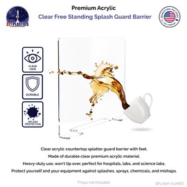 Marketing Holders Clear Acrylic Sink Splash Guard 15.75" x 16" x 4.5" with Squared Sides and Anti Skid Feet Freestanding Transparent and Durable Splatter Shield