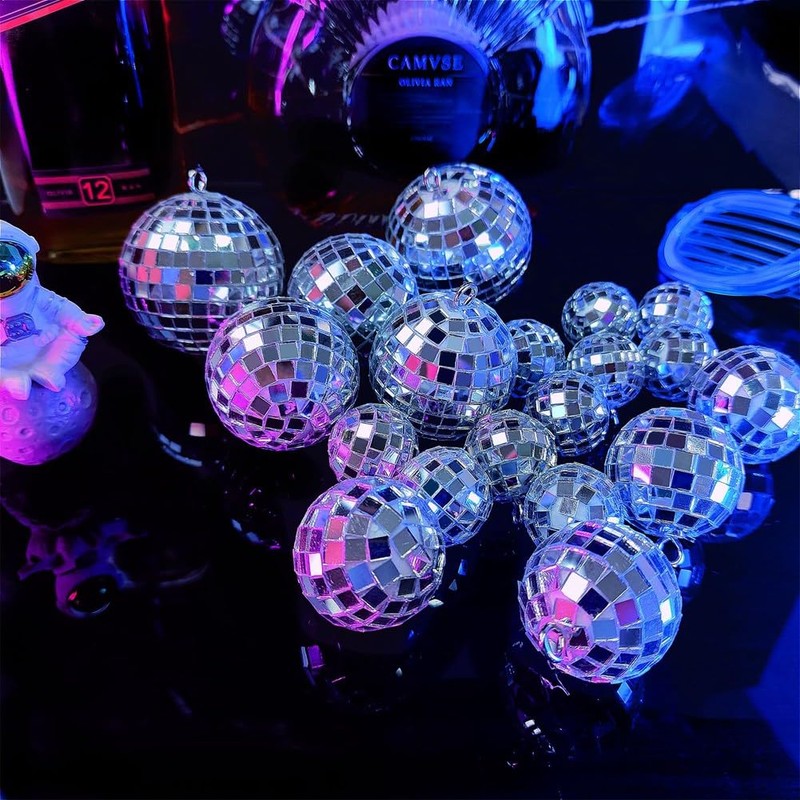 Veciado 24pcs Hanging Disco Ball Glass Disco Ball Disco Decorations