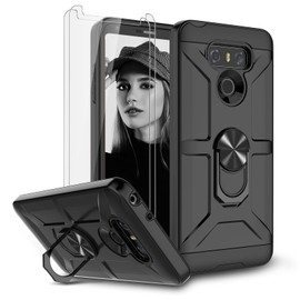 for LG G6 Case, Jeylly for LG G6 Plus Case with Screen Protector, 360 Rotating Ring Full Body Dual Layer Military Grade Belt Clip & Kickstand Holder Defender Shockproof Case for LG G6 2017, Black