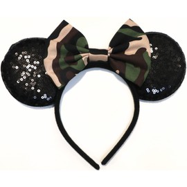CLGIFT Military US ARMY Camo Camouflage inspired Minnie, Silver gold blue minnie ears, Rainbow Sparkle Mouse Ears (Military)