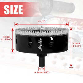 3-1/2 Inch Diamond Hole Saw with Pilot Drill Bit, 3-1/2" Serrated Brazing Tile Hole Saw Diamond Core Drill Bits with Guiding Bit for Ceramic Porcelain Tile Glass Stone Granite Marble