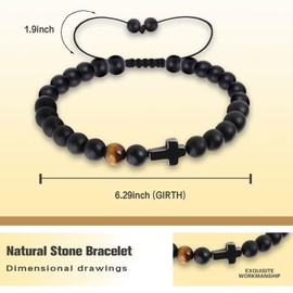 To Men Boys Natural Stone Cross Bracelet Gifts for Son Grandson Dad Husband Godfather- Birthday Graduation Retirement Christmas Christian Gift (Dad)
