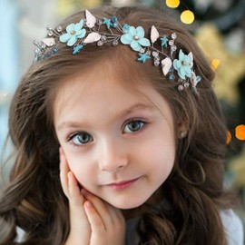 Campsis Flower Girl Headpeice Blue Crystal Shells Starfish Headband Rhinestone Floral Bridal Wedding Hair Accessories for Girls
