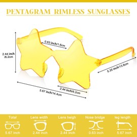 Cindeer 12 Pair Star Shape Glasses Bulk Rimless Sunglasses for Women Summer Party Pentagram Star Accessories(Yellow)
