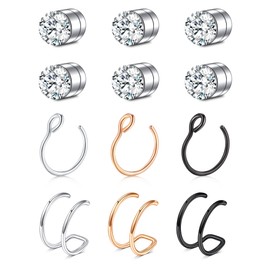 Briana Williams Fake Nose Ring Hoop Fake Lip Piercings Ring Clip on Non Piercing Helix Cartilage Earrings Cuff Faux Nose Lip Ear Snake Bite Piercings Gold