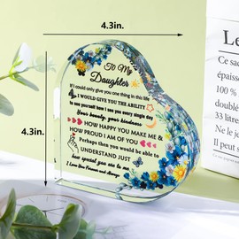 YWHL Daughter Gifts from Mom Dad Heart Shape Glass Keepsake Birthday Gifts for Daughter Adult to My Daughter Graduation Present Unique Gifts for Daughters on Christmas Wedding Valentine Mothers Day