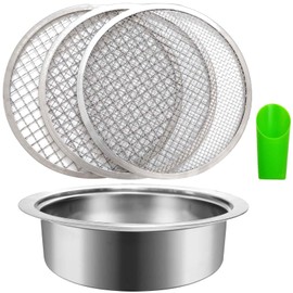 Soil Dirt Sifter for Gardening with 3pcs Interchangeable Mesh(3,6,9mm), Stainless Stackable Sifting Pan Soil Sand Rock Sieve for Dirt, Sand, Rock, Filtration, Compost with Soil Scoops