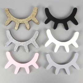 2pcs Sleepy Eyes Wall Decor Nordic Style Cute Wooden 3D Eyelash Wall Stickers Vinyl Decal Kids Nursery Baby Room Bedroom Wall Art, Gift for Baby Shower Christmas, Holiday Room Decoration (Gold)