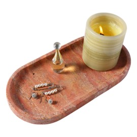 Koville Turkish Red Travertine Tray, 10" x 5" Vanity Decorative Marble Tray for Bathroom, Home Décor Trays for Countertop Organizer, Catchall Trays for Perfume, Candles, Jewelry