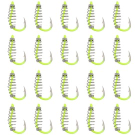 eMagTech 20Pcs Spring Fishing Hooks, Size 7# High Carbon Steel Hooks with Metal Spring Barbed Swivel Fishing Hooks Suitable forPower Bait Trout Carp, Fluorescent Yellow