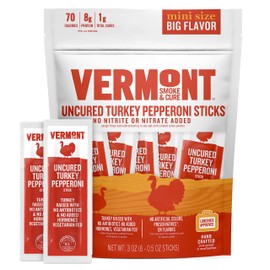 Vermont Smoke and Cure Mini Jerky Stick Go Packs, Antibiotic Free Turkey, Gluten-Free, Paleo & Keto Approved Uncured Pepperoni, Meat Sticks, 0.5 Ounce (Pack of 48)