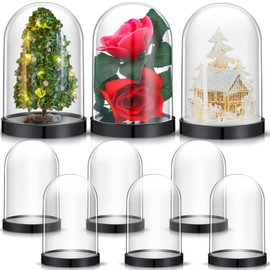 Zhengmy Plastic Dome Display Case Cloche Bell Jar with Base Clear for Collectibles Rose Office Home Tabletop Centerpiece Decoration(2 Pieces)