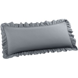 PiccoCasa Soft Microfiber Plain Bolster Pillowcase with Decorative Ruffle and Envelope Closure Full Body Pillow Case Cover Dark Grey 20"x55" (4ft 6in)