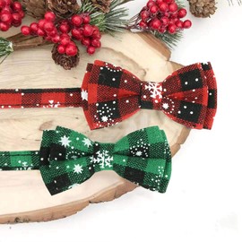 Christmas Cat Collar with Bow Tie and Bell, 2 Pack Holiday Breakaway Kitty Kitten Collar for Girls Boys Male Female Cats