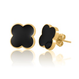 Dascus 18K Gold Plated Clover Earrings For Women Black White Gold Clover Stud Earrings Four Leaf Lucky Dangle Earrings Jewelry Gifts (SYC-E-Black)
