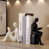 Book Reader Statue Ceramic Decorative Bookends, Black and White Book